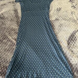 Boden Navy and Cream Polka Dot Maxi Dress